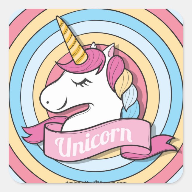 Rainbow Unicorn Circles Quadratischer Aufkleber (Vorderseite)