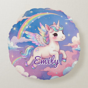 Rainbow Unicorn Coussin rond personnalisé