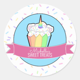 Rainbow Unicorn Cupcake Bakery Box Stickers