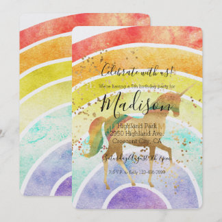 Rainbow Unicorn Dream Gold Confetti Geburtstag Einladung