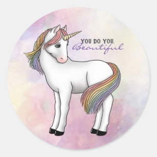 Rainbow Unicorn "Du tust dir, schön!" Runder Aufkleber
