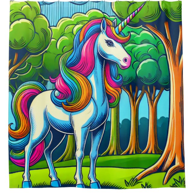 Rainbow Unicorn Duschvorhang (Vorderseite)