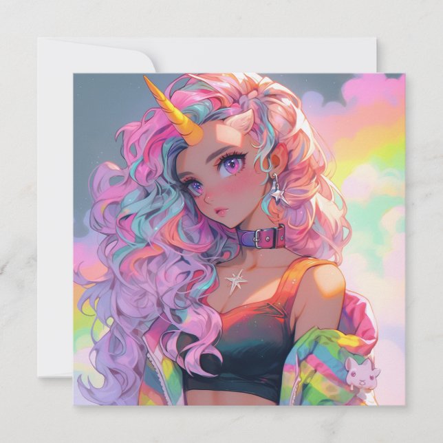 Rainbow Unicorn Einladung (Vorderseite)