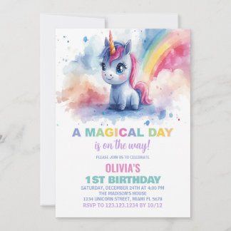 Rainbow Unicorn Einladung zum Geburtstag
