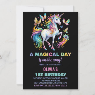 Rainbow Unicorn Einladung zum Geburtstag