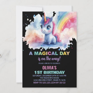Rainbow Unicorn Einladung zum Geburtstag