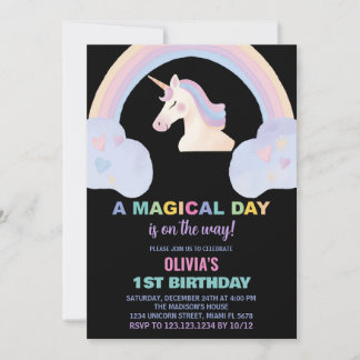 Rainbow Unicorn Einladung zum Geburtstag