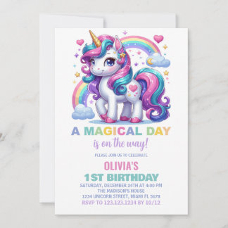 Rainbow Unicorn Einladung zum Geburtstag