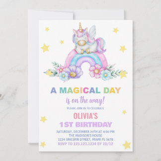 Rainbow Unicorn Einladung zum Geburtstag