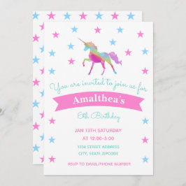 Rainbow Unicorn Et Étoiles Anniversaire Invitation