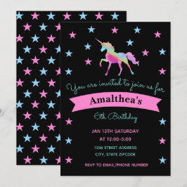 Rainbow Unicorn Et Étoiles Anniversaire Invitation