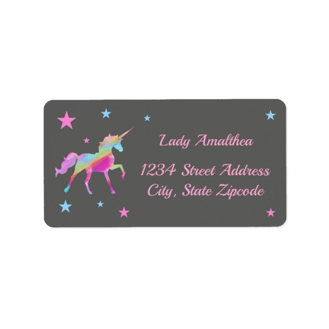 Rainbow Unicorn Et Stars Étiquette de adresse (Devant)