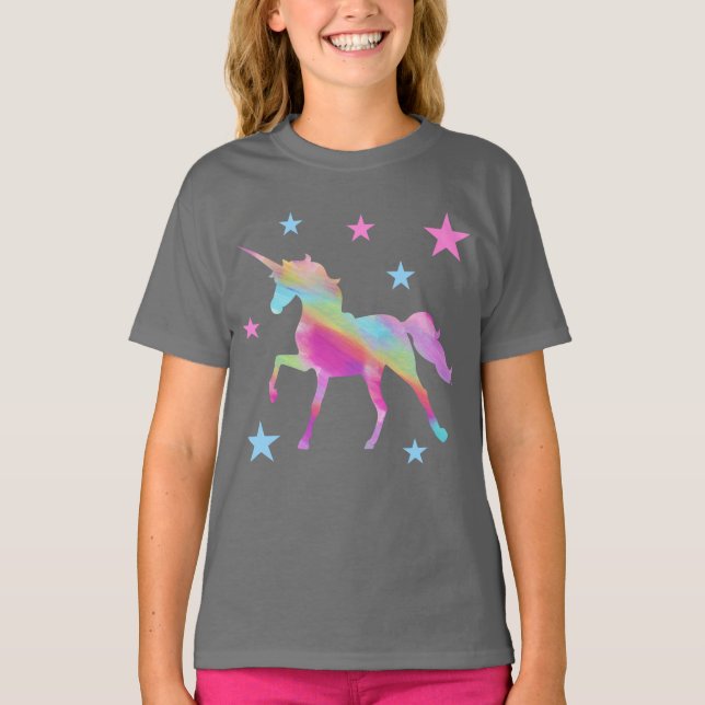 Rainbow Unicorn Et Stars T-Shirt (Devant)