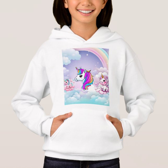Rainbow Unicorn Fantasy Clouds and Hearts Hoodie (Vorderseite)