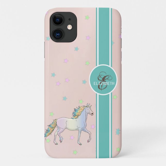 Rainbow Unicorn, farbenfrohe Sterne Monogramm Case-Mate iPhone Hülle (Rückseite)