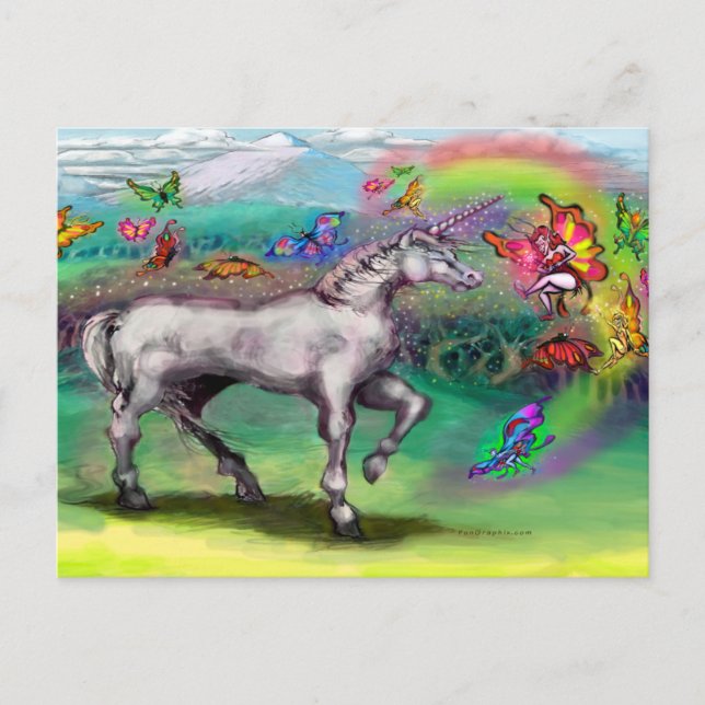 Rainbow Unicorn-Feen Postkarte (Vorderseite)