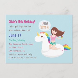 Rainbow Unicorn Float Summer Birthday Party Einladung