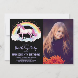 Rainbow Unicorn Geburtstag Einladung mit Foto