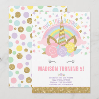 Rainbow Unicorn Geburtstag Einladung Pink Gold