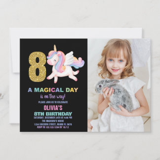 Rainbow Unicorn Geburtstag Einladungen Foto