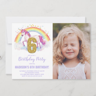 Rainbow Unicorn Geburtstag Einladungen Foto