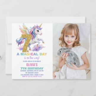 Rainbow Unicorn Geburtstagseinladungen mit Foto Einladung