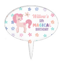 Rainbow Unicorn Girl Birthday Cake Topper