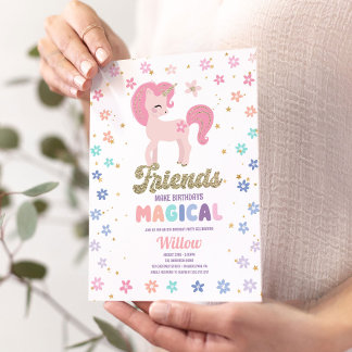 Rainbow Unicorn Girl Birthday Party Einladung