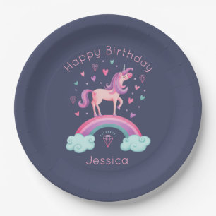 Rainbow Unicorn Girl Birthday Party Paper Plate Pappteller