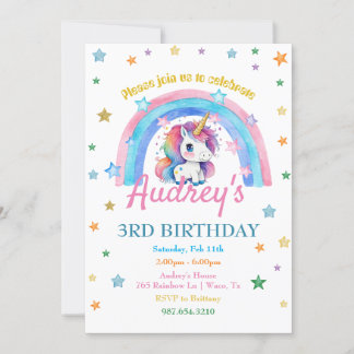 Rainbow Unicorn Girl Geburtstag Einladung