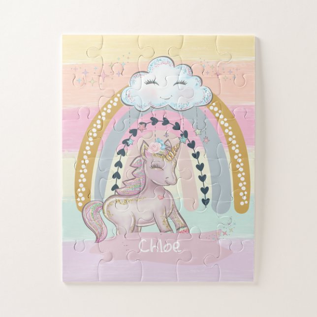 🦄 Rainbow Unicorn Girl Individuelle Name (Vertikal)