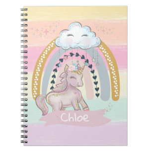 🦄 Rainbow Unicorn Girl Individuelle Name Notizblock