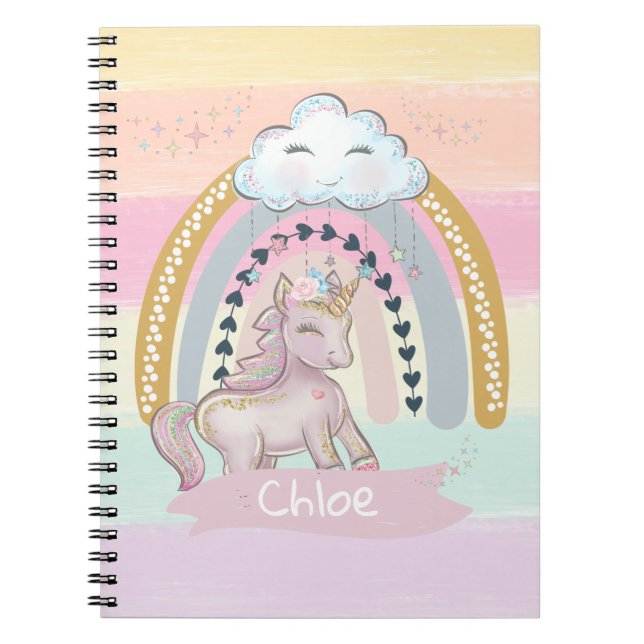 🦄 Rainbow Unicorn Girl Individuelle Name Notizblock (Vorderseite)