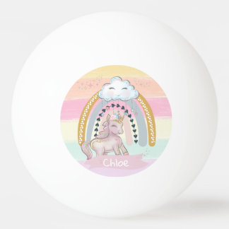 🦄 Rainbow Unicorn Girl Individuelle Name Tischtennisball