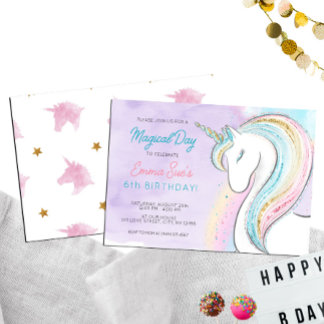 Rainbow Unicorn Girl's Birthday Einladung