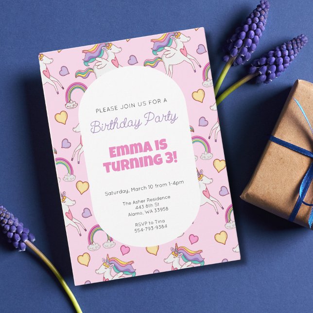 Rainbow Unicorn Girls Birthday Party Invitation (Créateur téléchargé)