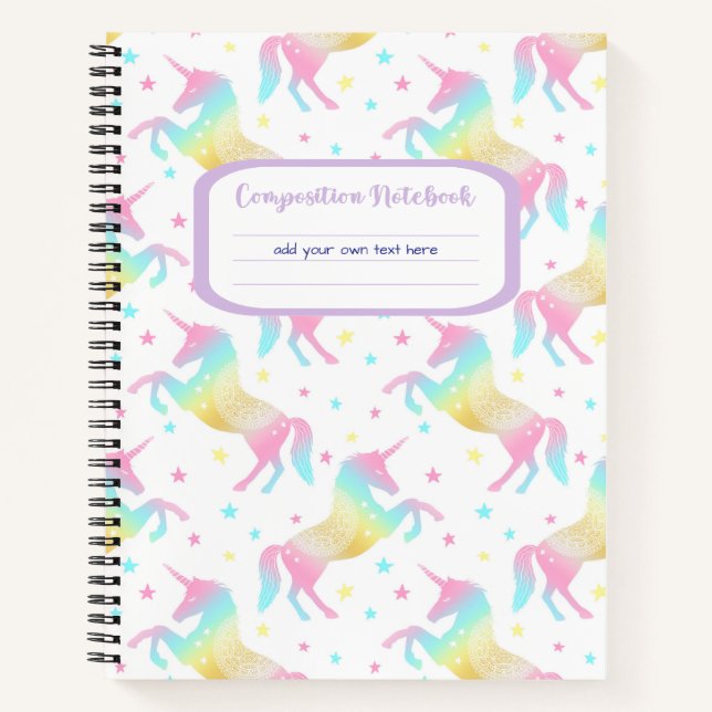 Rainbow Unicorn Girls Komposition Notebook Notizbuch (Vorderseite)