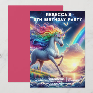 Rainbow Unicorn Girly Birthday Party Einladungen