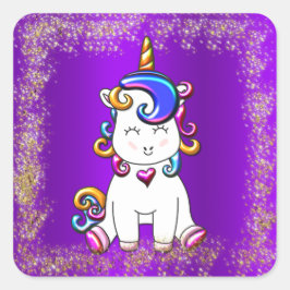 Rainbow Unicorn Glitzer Lila Quadratischer Aufkleber