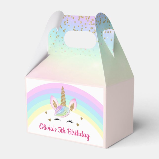 Rainbow Unicorn Gold Glitzer Girl Birthday Geschenkschachtel (Vorderseite)