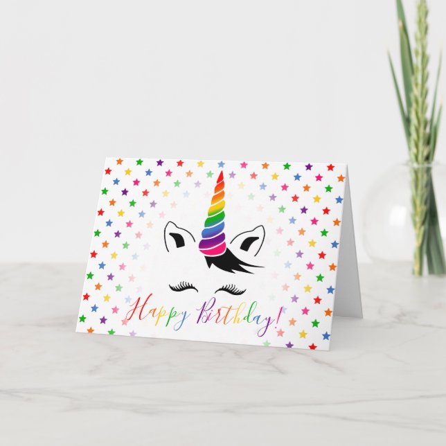 Rainbow Unicorn Happy Geburtstag Karte (Vorderseite)