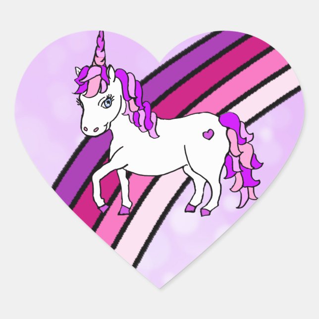 Rainbow Unicorn Herz-Aufkleber (Vorderseite)