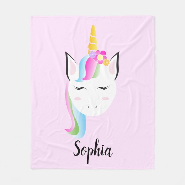 Rainbow Unicorn Illustration Personalisiertes Baby Fleecedecke (Vorderseite)