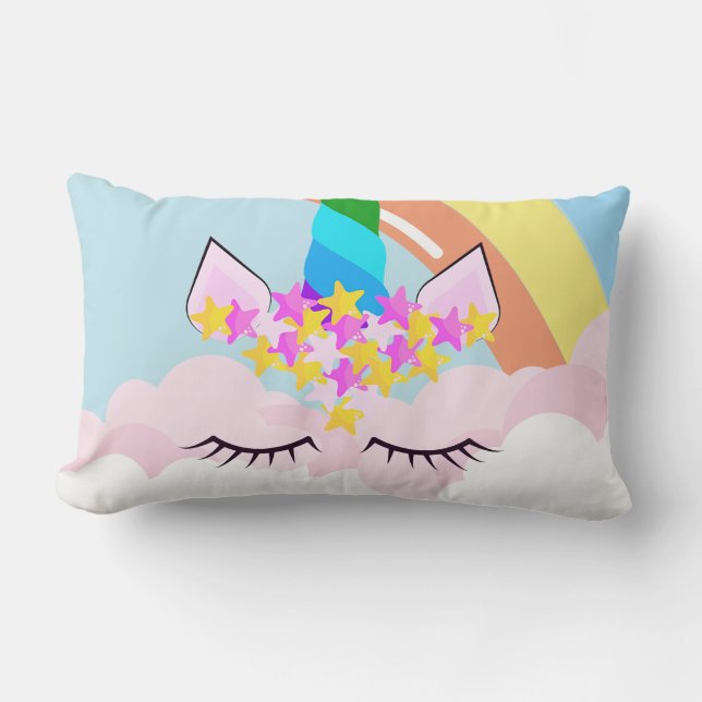 Rainbow Unicorn im Sky Toddler Lumbar Kissen (Vorderseite)