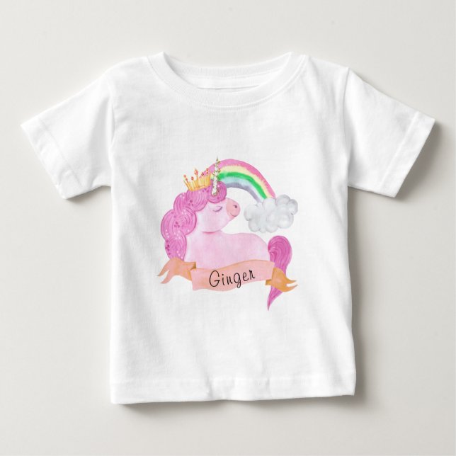 🌈 Rainbow Unicorn Individuelle Name   Baby T-shirt (Vorderseite)