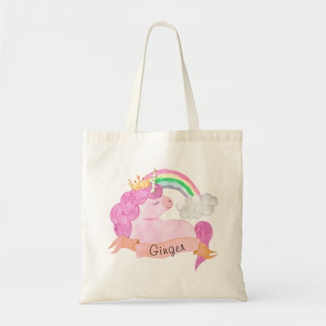 🌈 Rainbow Unicorn Individuelle Name Kids' Schürze Tragetasche (Vorne)