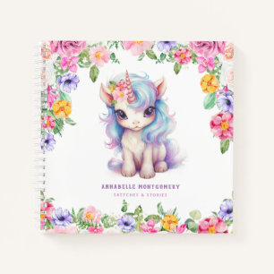 Rainbow Unicorn Individuelle Name Niedlich Kids Sk Notizbuch