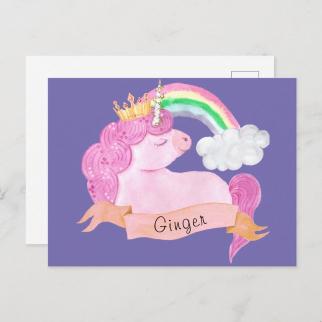🌈 Rainbow Unicorn Individuelle Name Postkarte (Vorne/Hinten)
