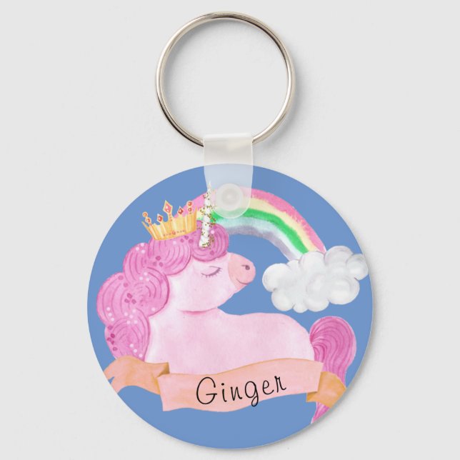 🌈 Rainbow Unicorn Individuelle Name Schlüsselanhänger (Vorderseite)