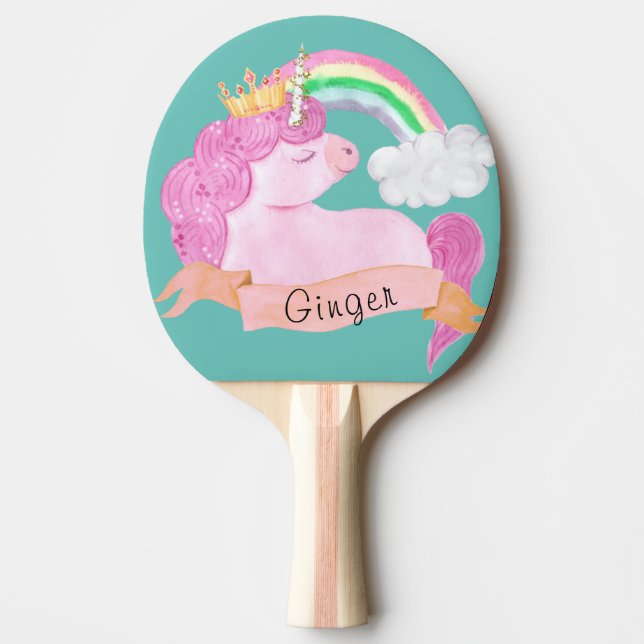 🌈 Rainbow Unicorn Individuelle Name Tischtennis Schläger (Vorderseite)